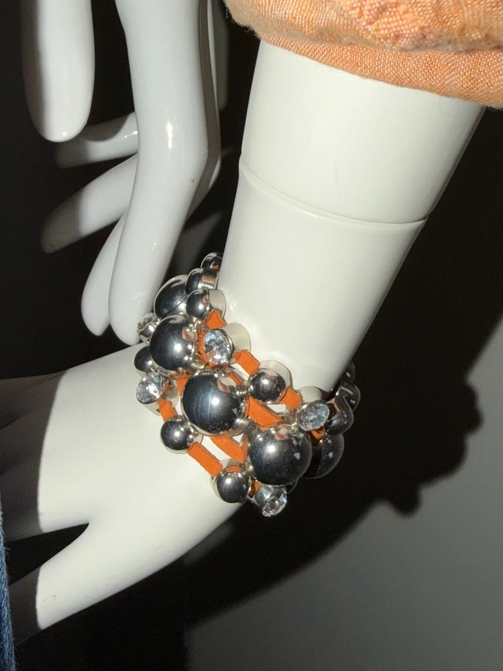 Source Unknown Silver Bead Bracelet with Orange Straps